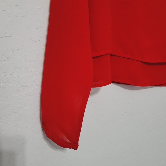 Haute Monde Top Long Sleeve Chiffon Red Small - Picture 4 of 14